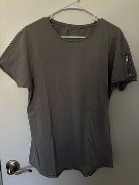 Smog Mens Grey T-Shirt with Zipper Design